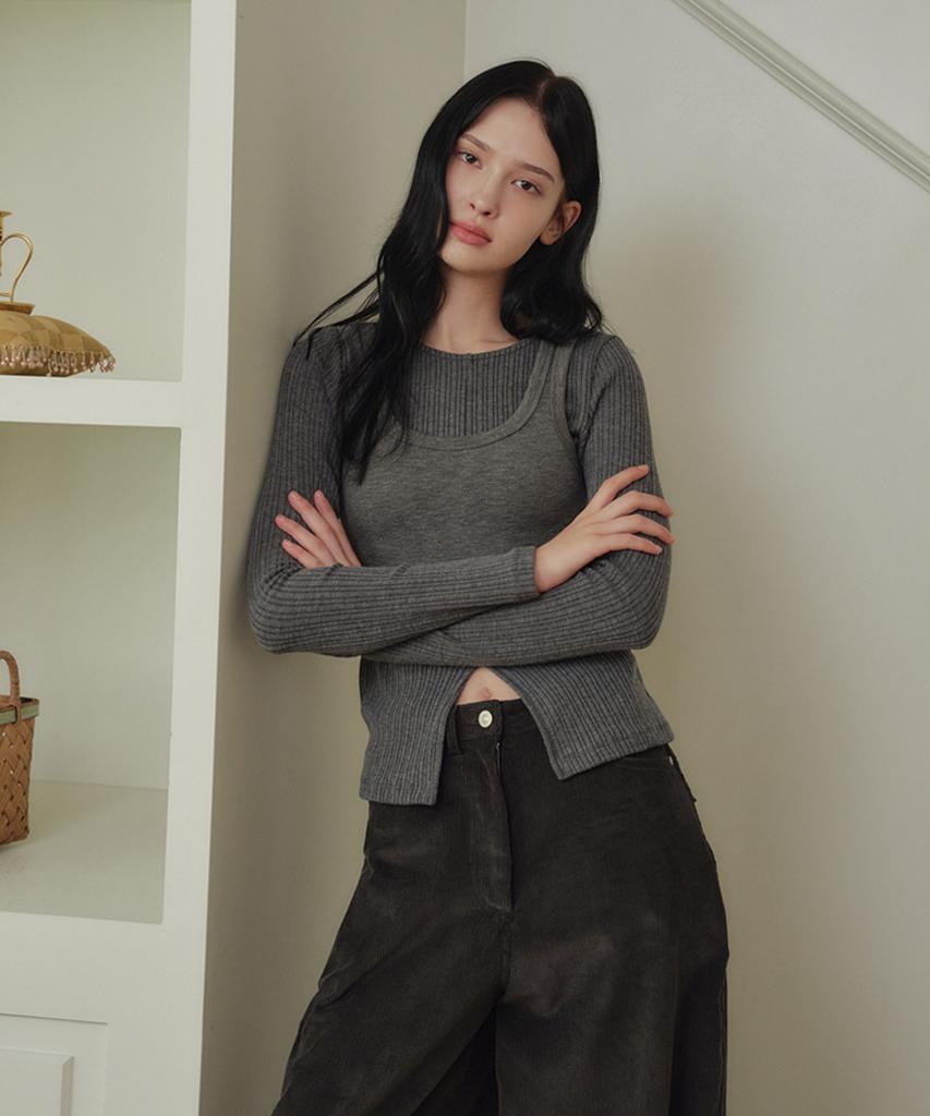MARROT Sleeveless Top Layered Tee_Charcoal
