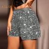 Женские шорты с высокой талией, блестящие, эластичные, с пайетками, облегающие, прямые, мини-шорты, для клубных вечеринок, для танцев, повседневные летние шорты