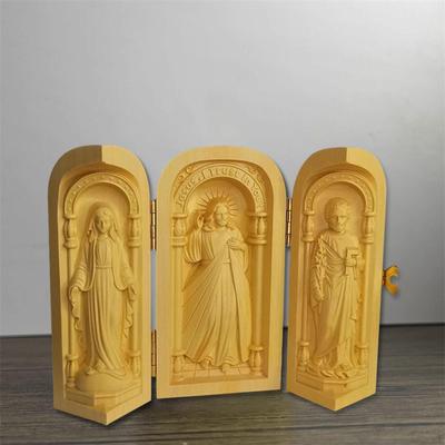 Деревянный католический сакраментальный триптих-шкатулка Религиозная скульптура Традиционный с фигурами Святого Семейства