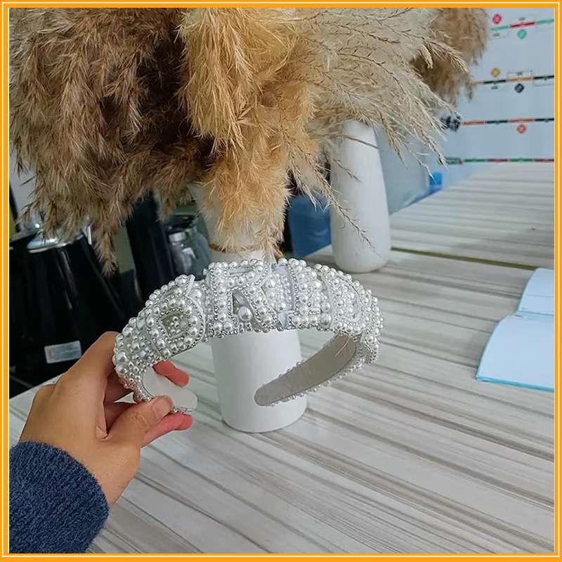 European American Beaded Bridal Vintage Pearl Hair Party Headband Accessories Handmade Bride Pearl Headband