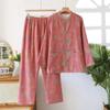 Spring Yarn-dyed Double-layer Yarn Pajamas Women's Long-sleeved Trousers Loungewear Jacquard Cotton + Flannel Sleepwear 2 Piece