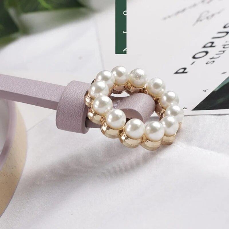 Повседневный сладкий длинный круглый жемчужный ремень с декоративной тонкой пряжкой для женщин