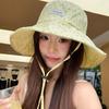 Sweet Plaid Floral Fisherman Hat for Women Summer Large Brim Sunshade Travel Beach Basin Cap Girls Casual Outdoor Lacing Hat