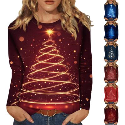 Женская мода, повседневная блузка с длинным рукавом и круглым вырезом, пуловер с принтом