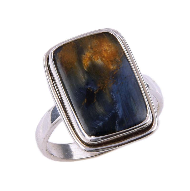 Кольцо из чистого серебра 925 пробы с натуральным камнем Питерсит, размер 8 m0g41