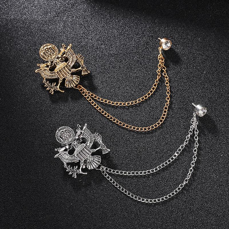 Брошь в форме орла, ретро-панк, мужская мода, изысканный костюм с животным узором, рубашка, джинсовый воротник, цепочка с кисточками, броши, ювелирные аксессуары, подарки