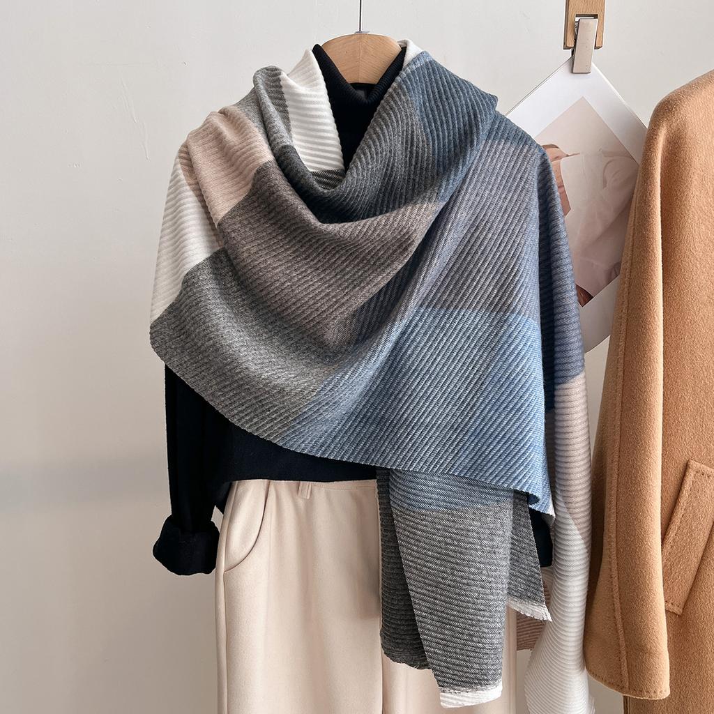 Women Winter Cashmere Scarf Stripe Pashmina Luxury Brand Shawls and Wraps Bufanda Hijab Travel Stoles Echarpe Warm Blanket