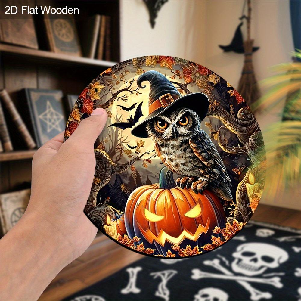 Wooden Halloween Sign with Owl & Pumpkin Pattern Design - Unique Wall Pediments - Ideal for Front Door, Yard, Porch, Room Decor