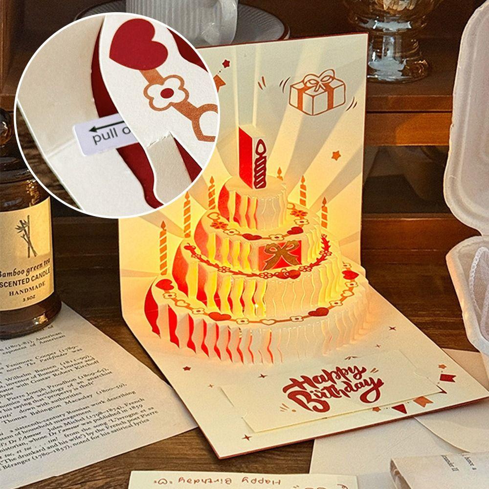 Music Light Happy Birthday Card 3D Message Card Musical Light Greeting Card Party Party Supplies