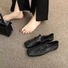 Square-toed Bean Shoes Flat-bottomed Casual Single Shoes Soft-soled One-foot Loafers