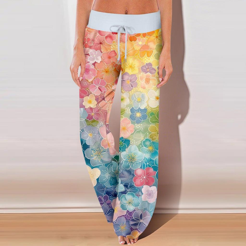 Women's Casual Sports Pants Vintage Printed Pajama Pants With Pockets