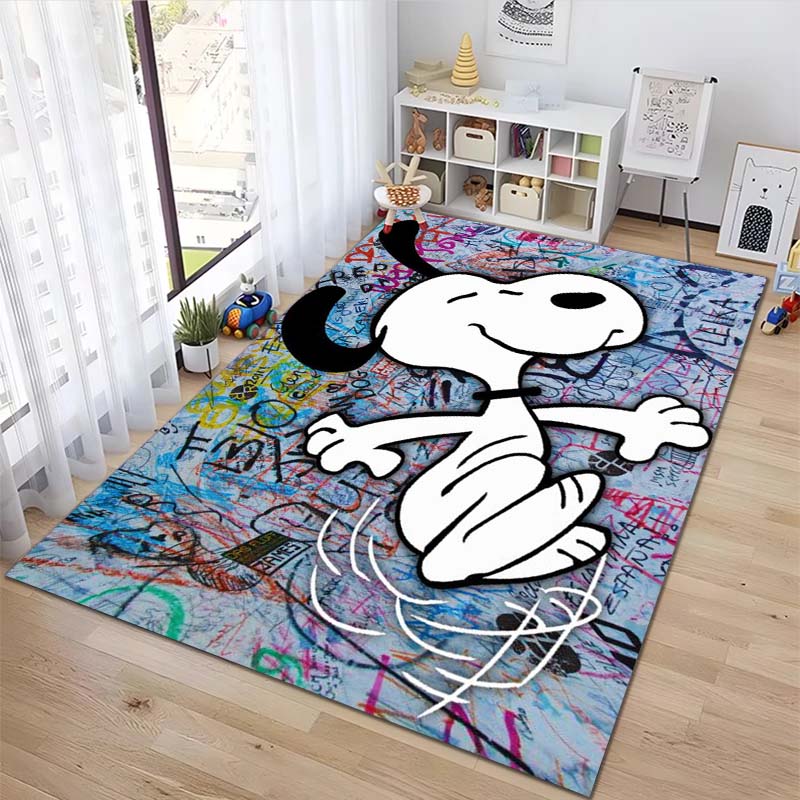 Non-slip area rug for living room with Snoopy cartoon design, soft rug for bedroom, children's playroom, sofa, home decor, doorm