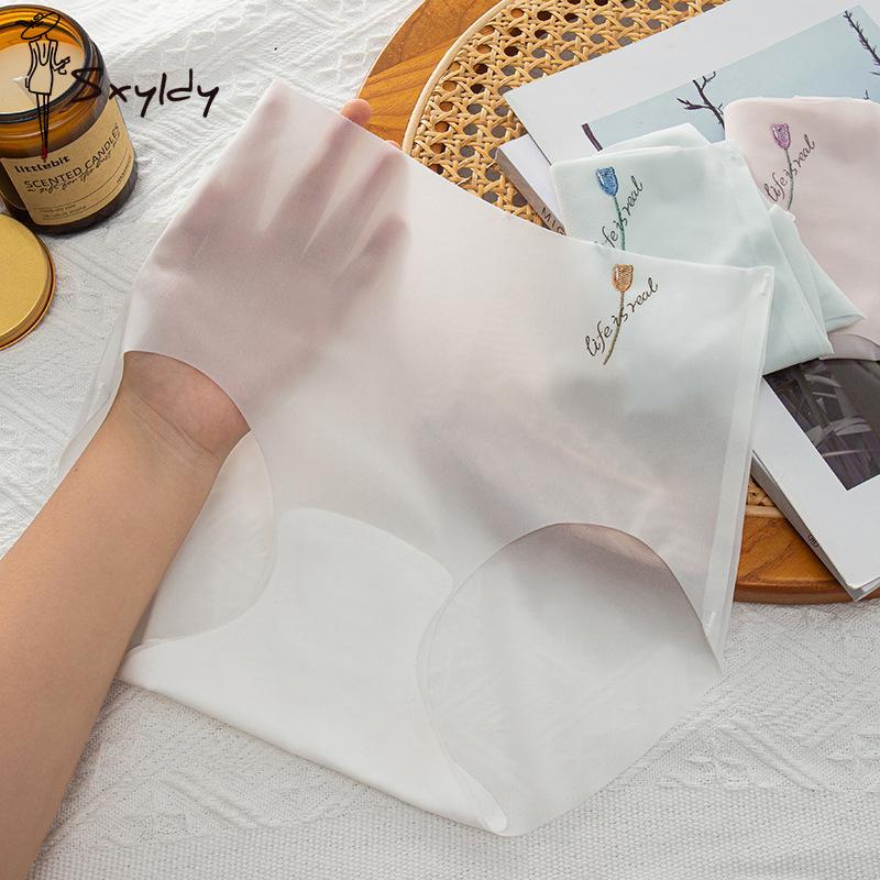 Летнее бесшовное нижнее белье из ледяного шелка, женские летние ультратонкие быстросохнущие брюки, трусы, трусики
