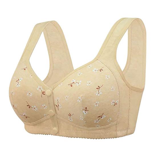 Бюстгальтер для женщин среднего возраста, эластичный, широкий, с застежкой на пуговицы спереди, большого размера, с тонким цветочным принтом, ударопрочный