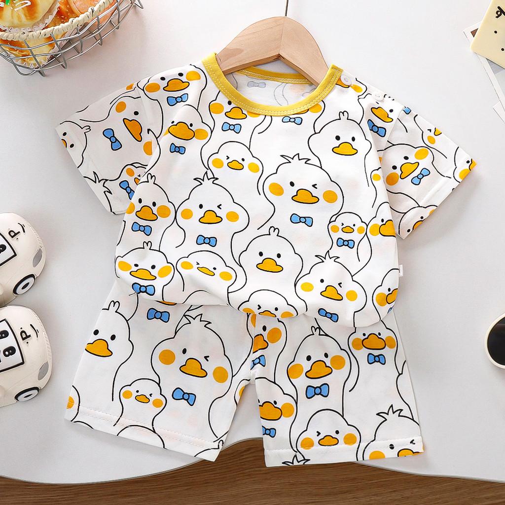 Cartoon Dinosaur Kids Summer Short Sleeve Set With Breathable Cotton For Toddler Boys And Girls
