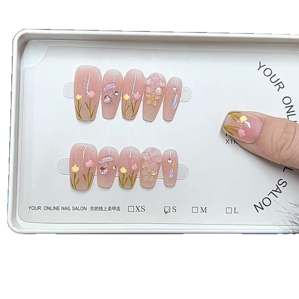 Чисто ручная работа Фототерапия Носимые Накладки для ногтей Матовый Цзю Цзянь Шури Румяна Расписанные вручную Многоразовые накладки для ногтей