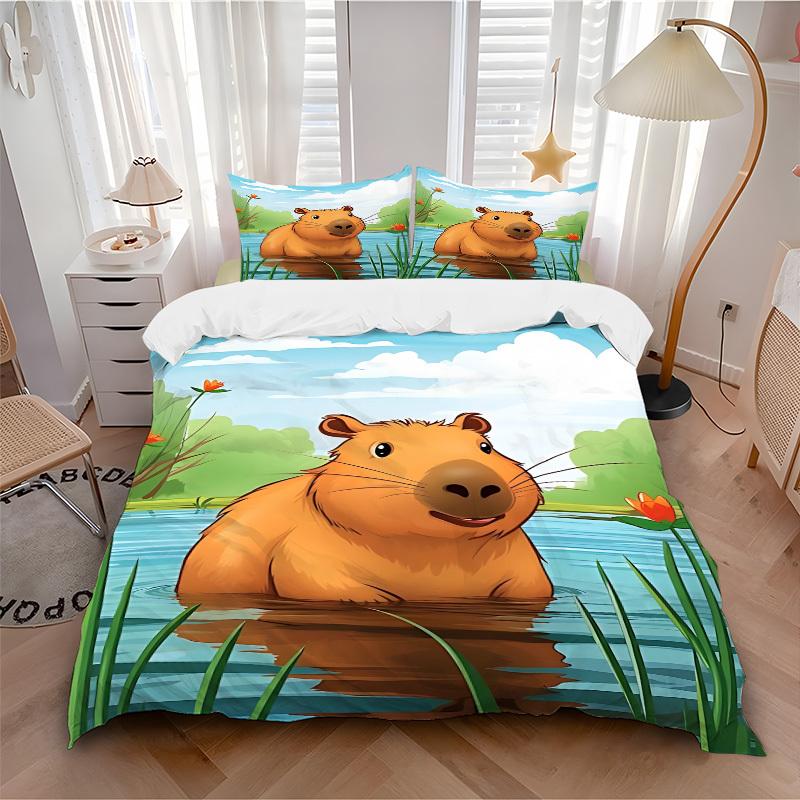 3pcs Capybara, Waterfront Duvet Cover Set - Machine Washable, Includes 1 Cover and 2 Pillowcases, No Core Included yy251013107