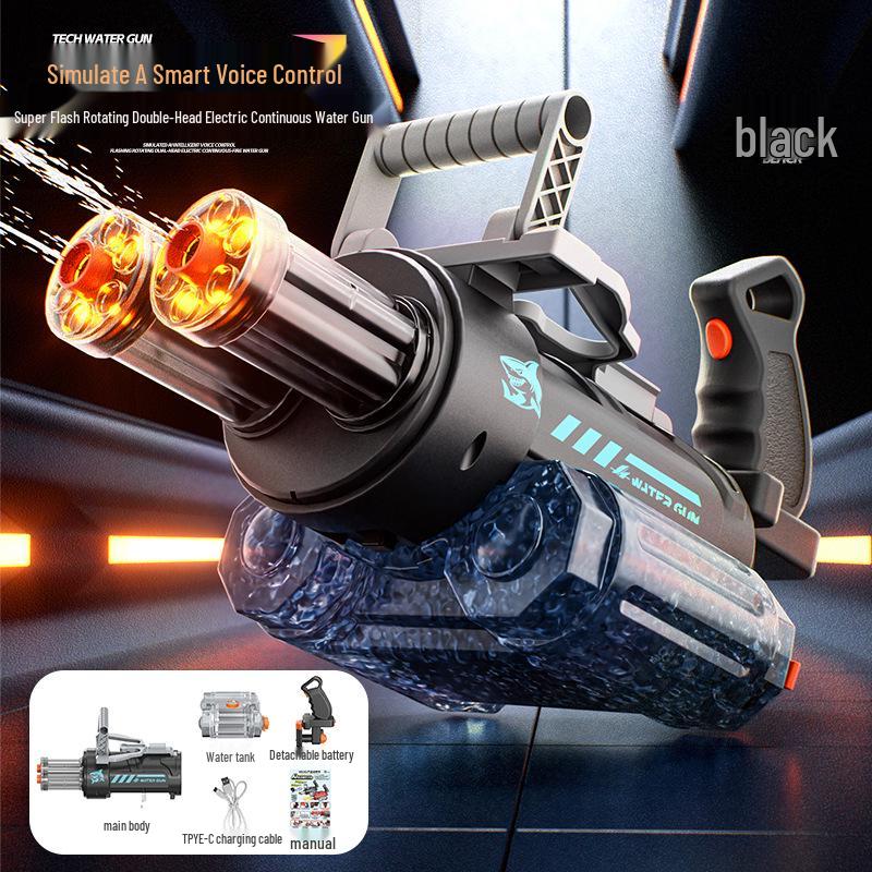 Электрический Брызгающий Водяной Пулемет Гатлинг с Управлением Голосом и Мигающими Элементами для Детей - Летняя Игрушка с Быстрой Стрельбой