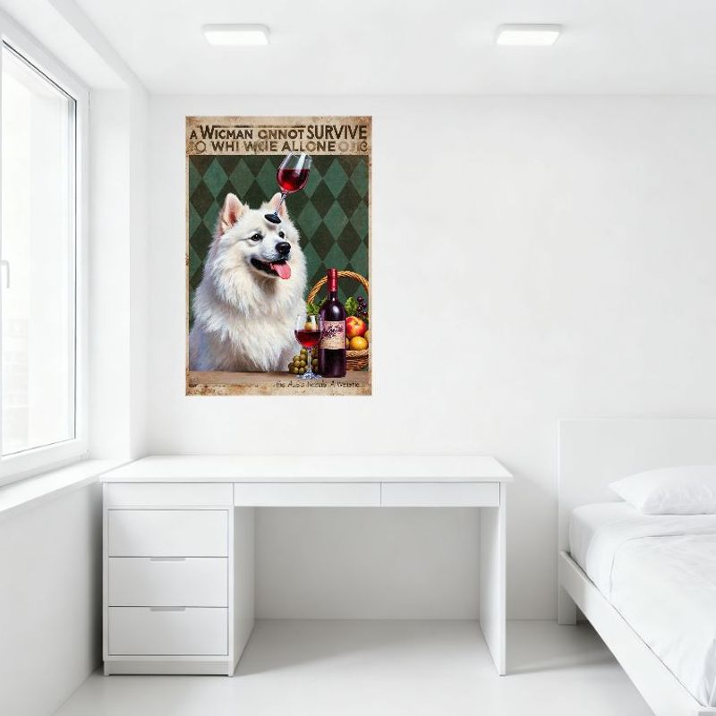 Винтажная жестяная табличка с изображением самоеда, пьющего вино, с юмористическим носом. Фон с зелеными и черными бриллиантами. Для домашнего бара, мужской комнаты, декора кафе.