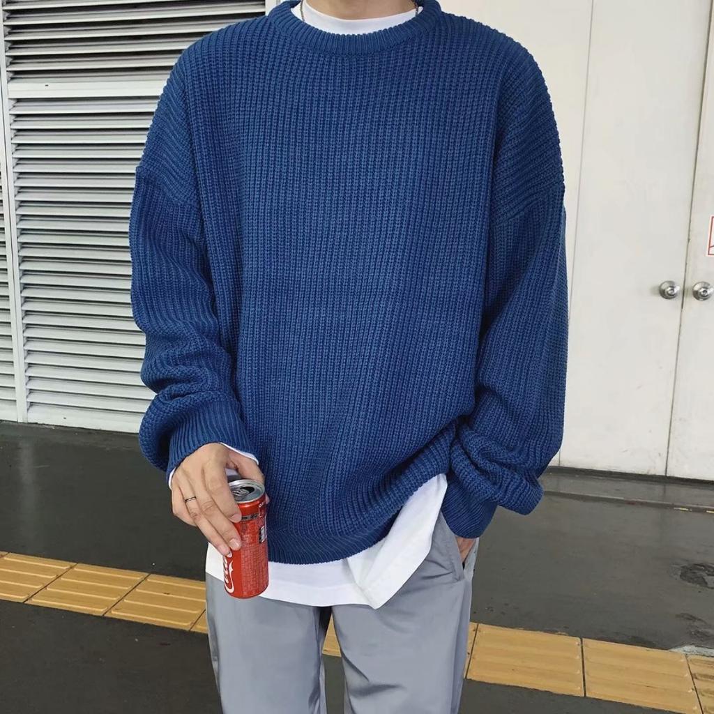 Wearing A Base Knit Sweater In Autumn and Winter, Solid Color Round Neck Sweater, Loose and Versatile, Thick Korean Style Trendy Sweater, Men's Jacket