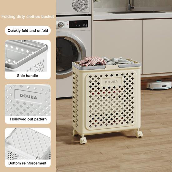 Foldable Laundry Basket with Wheels Large Capacity Hollow Breathable Rolling Laundry Basket Dirty