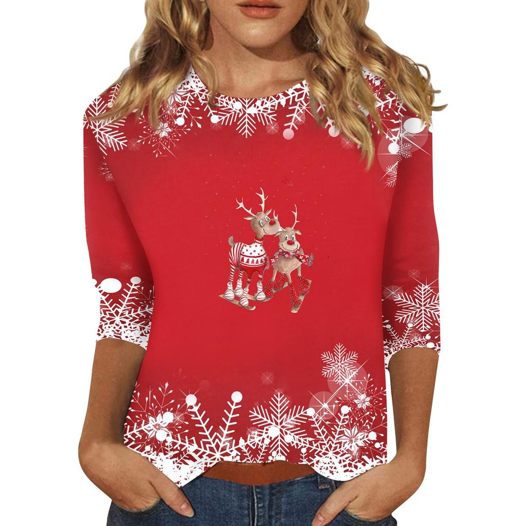 Рубашки с рукавом 3/4 для женщин, футболки с принтом, блузки, повседневные, больших размеров, базовые топы, пуловеры