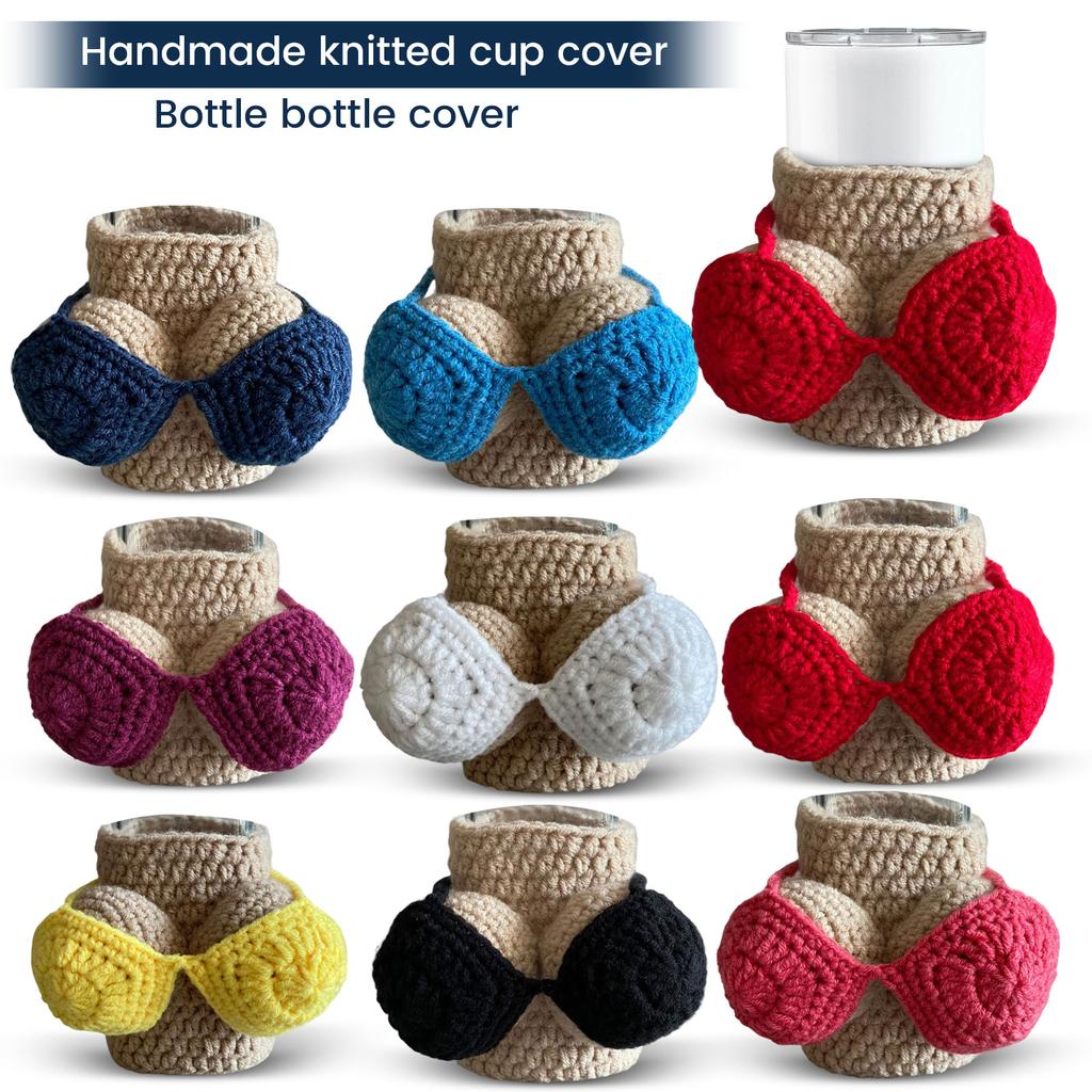 Handmade Knitted Cup Sleeve Bottle Cover Crochet Insulated Drink Holder Soft Yarn Reusable Cozy for Bottles and Cups