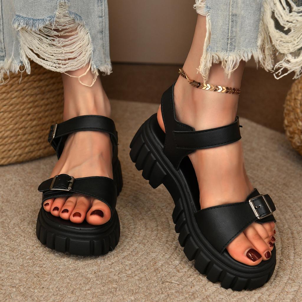 Модные Дышащие Модные Слипоны с Круглым Носком Удобные Летние Туфли Новые Женские Сандалии в Римском Стиле Сандалии на Толстой Платформе