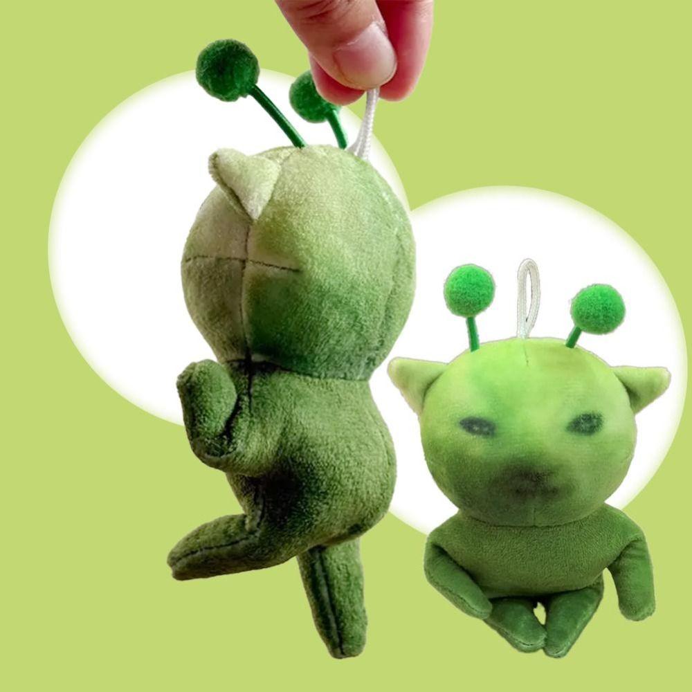 Deformable Ugly Cute Plushie Keychain 10cm Bag Charm Green Alien Cat Plush Toy  Anime Fans Gifts