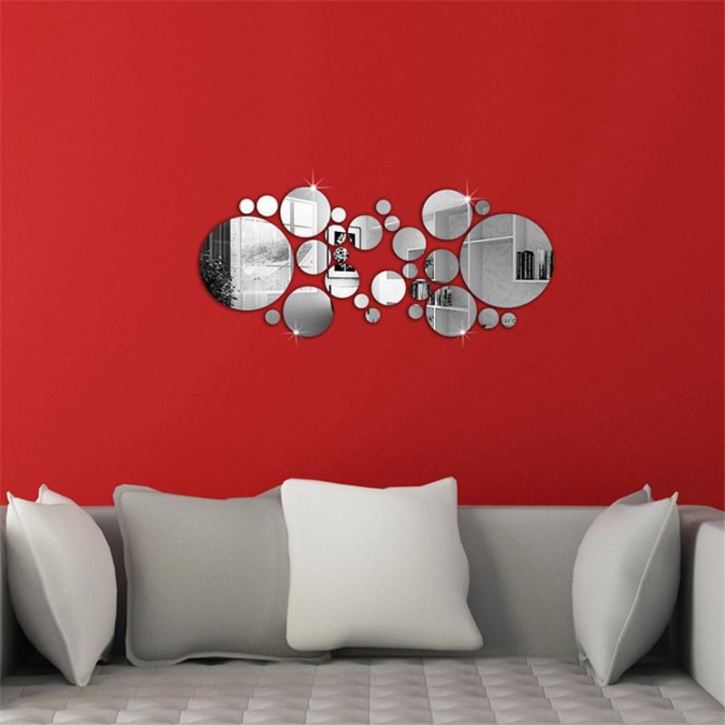 26Pcs 3D Round Mirror Wall Sticker DIY TV Background Bathroom Bedroom Stickers Home Decor