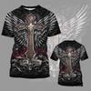Funny 3D Jesus Cross Pattern Men's T Shirt Fashion Wing Print Short Sleeve Tops Summer Casual O-neck Loose Pullover Hip Hop Tees