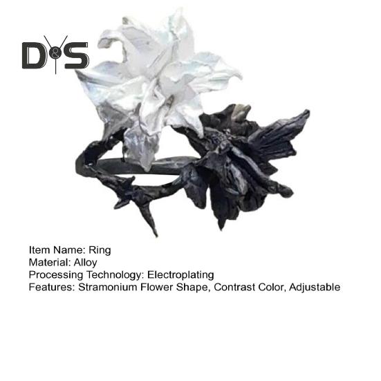 Женское кольцо черного и белого контрастного цвета в форме цветка дурмана, регулируемое открывающееся кольцо, персонализированное ювелирное изделие неправильной формы для повседневного ношения и вечеринок