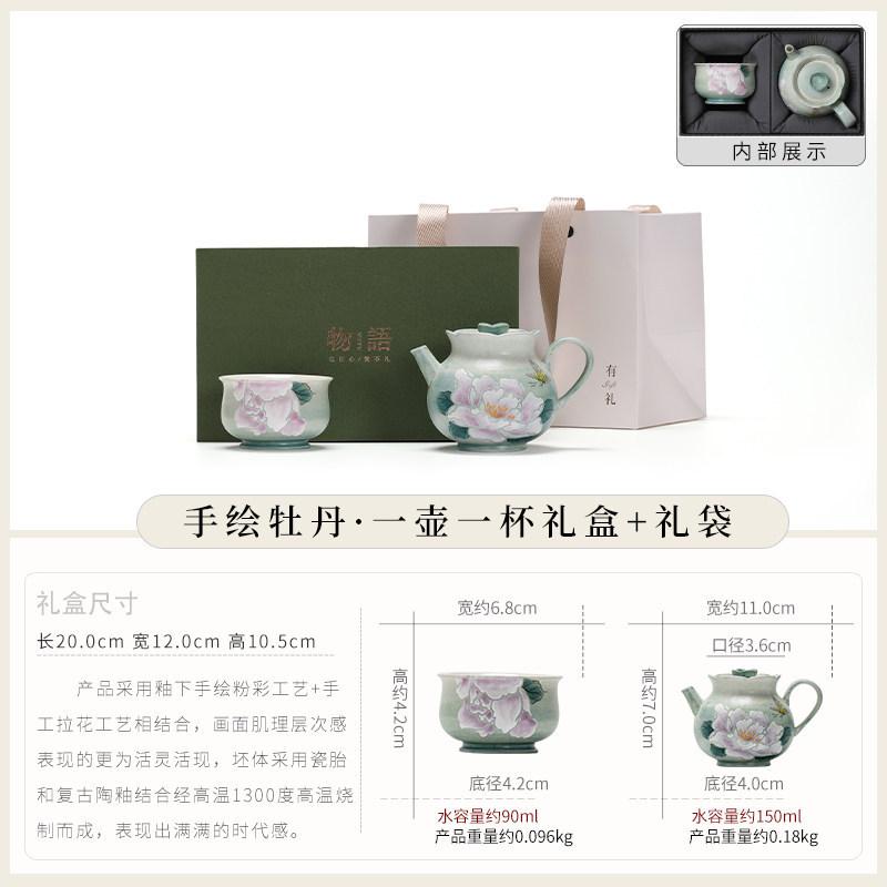 Pastel hand-painted teapot teacup for one person, kung fu tea set, small set, high-end tea set, gift box, gift companion