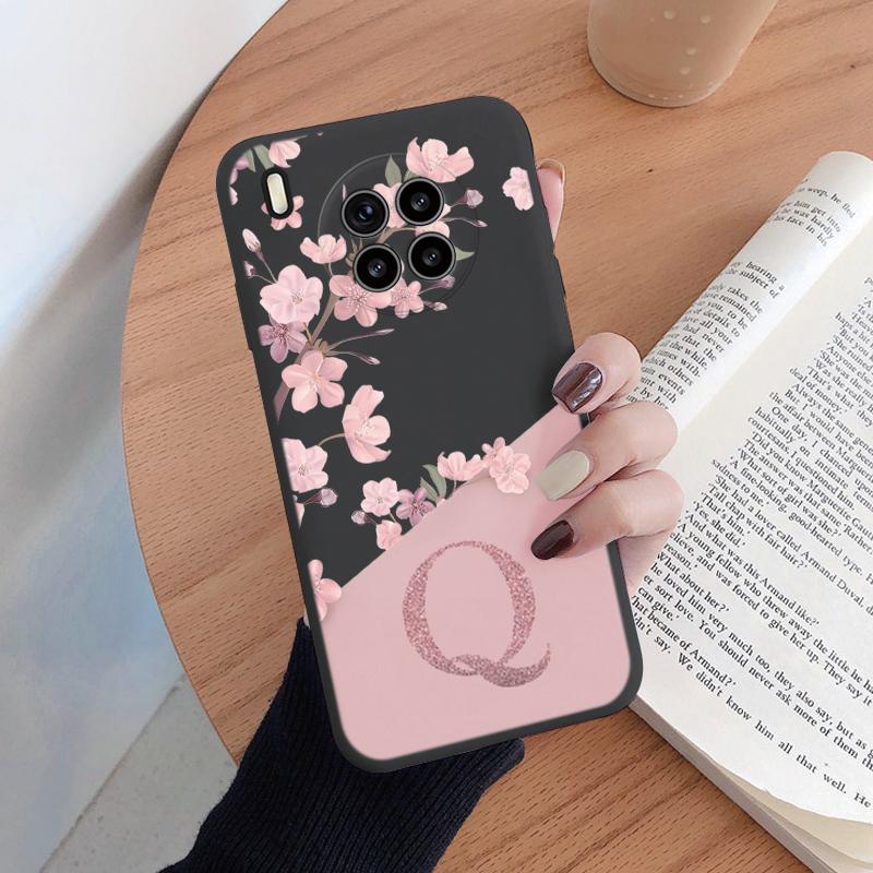 Силиконовый чехол с первой буквой для Huawei Nova 8i Honor 50 Lite, чехол, ретро, розовый цветок, мягкая задняя крышка из ТПУ для Honor 50Lite, чехол