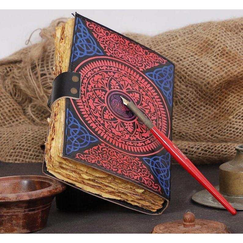 Пустая книга заклинаний журнала теней с замком, фокус-покус, винтажный кожаный дневник ручной работы с тиснением молитвы, языческий журнал для женщин, 7x5 дюймов