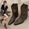 Retro Short Boots Brown Fashionable Western Cowboy Boots Studded Chelsea Tube Boots Women's Shoes