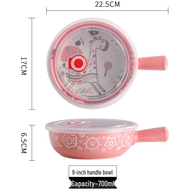 Cartoon Deer Ceramic Handle Bowl with Lid