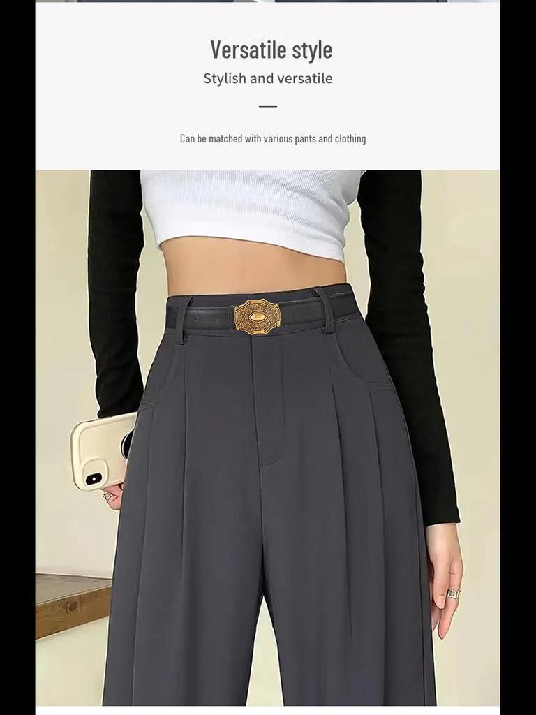 Genuine Cowhide Retro Carved Women's Belt - Simple Literary Style for Denim Casual Wear