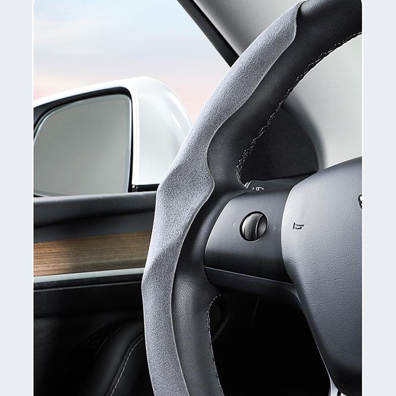 Для Tesla Руль Чехол Модель 3/Y Замша Углеродное волокно Ультратонкий Пот Впитывающий Специальный Руль Автомобильные Аксессуары