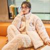 New Coral Fleece Pajamas Women's Autumn and Winter Pajamas Three Layers Thickened Plush Home Clothes Warm Cotton Home Clothes Set