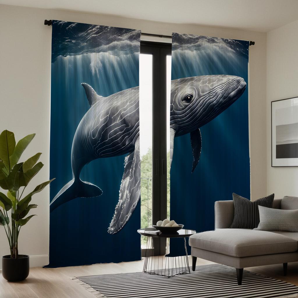 2 шт. HD глубоководный кит декоративная занавеска с синей завязкой цифровая печатная занавеска украшение для дома стиль украшение гостиная спальня