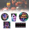 Spooky Halloween Themed Disposable Dinnerware Set For 12 Includes Paper Plates Cups Napkins And Table Cover