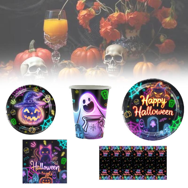 Spooky Halloween Themed Disposable Dinnerware Set For 12 Includes Paper Plates Cups Napkins And Table Cover