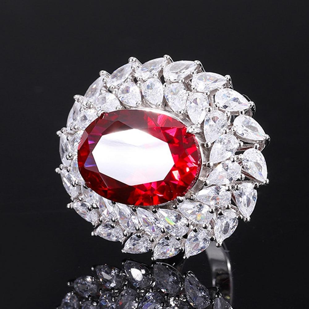 Fashion 18K Gold Plated 13*18MM Fancy Vivid Courndum Ring for Women Engagement Gift 925 Sterling Silver Fine Jewelry