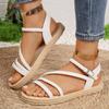 Lightweight White Flat Sandals for Women Summer  Weave Ankle Strap Gladiator Sandals Woman Comfortable Non Slip Beach Shoes