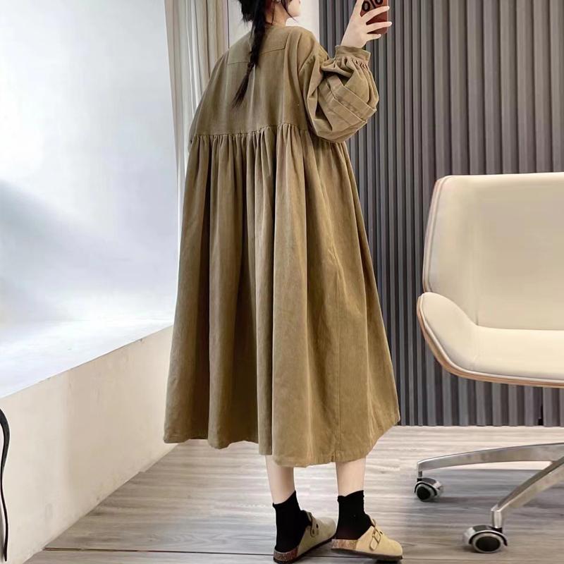 Johnature Японское лесное вельветовое платье осеннее круглое повседневное женское платье Mori с брошью