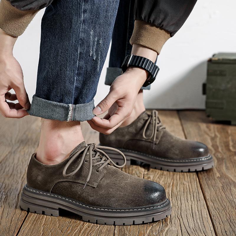 Fashion Men Leather Business Casual Lace Up Leather Shoes Outdoor Men Autumn Anti Slip Wear-resistant Comfortable Workwear Shoes