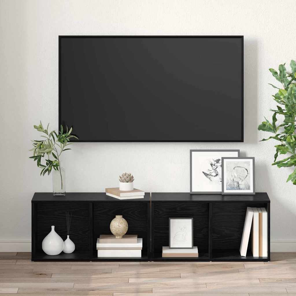 TV Cabinet Set 2 pcs Black Oak Effect 37 x 35 x 72 cm