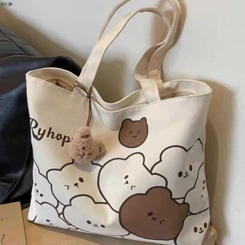Student Class Canvas Tote Bag Commuter Tote Bag Cartoon Ins Shoulder Bag All-match Simple Large Capacity Student Tote Bag