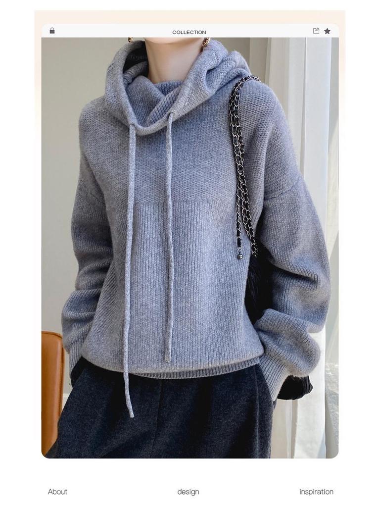 Женский зимний свитер 2024 года свободного кроя однотонный с толстым воротником-стойкой